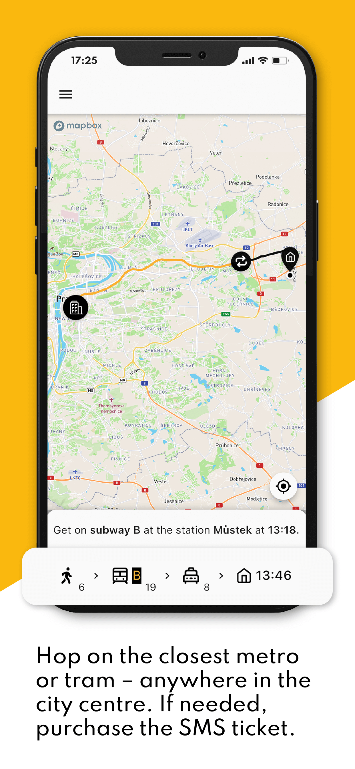 Promotional picture of Mileus app showing screen with map and navigation.