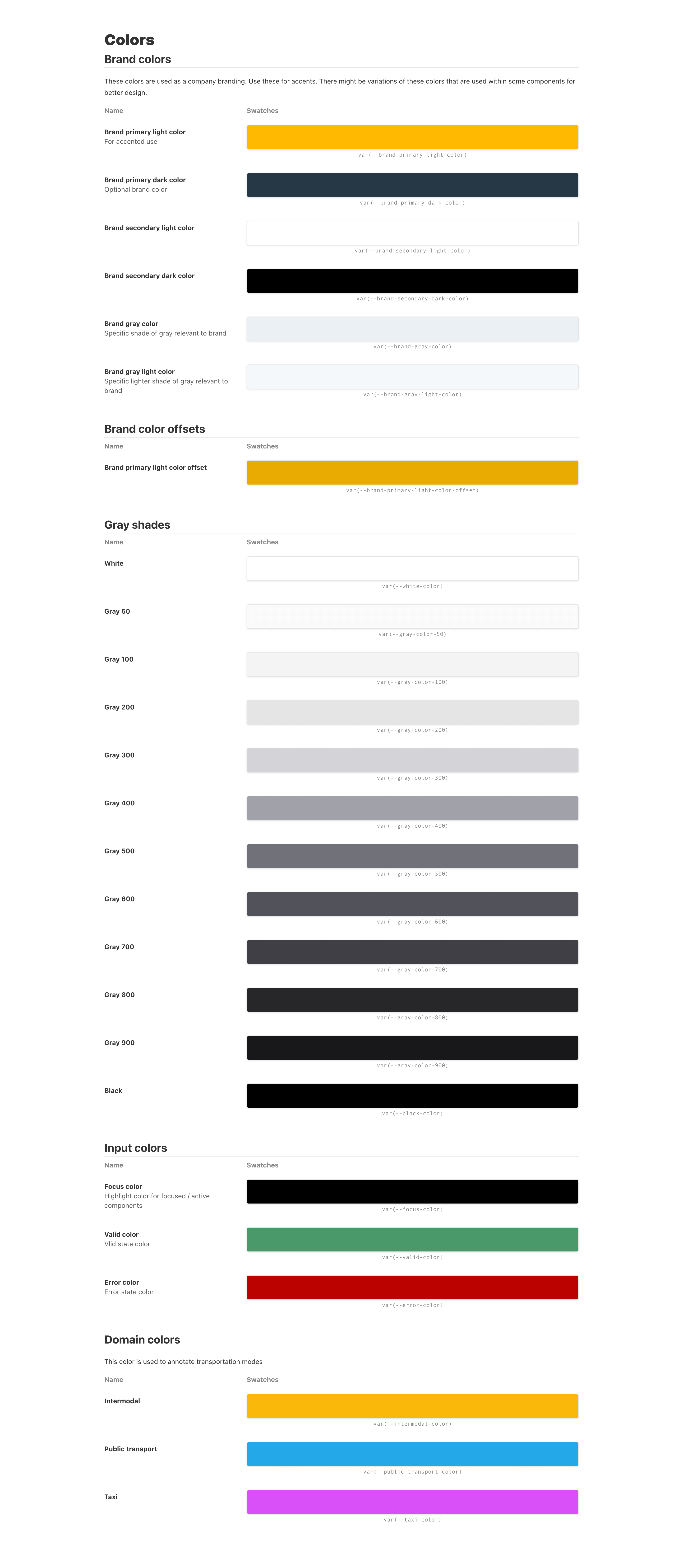 ColorsColors used for components and exposed as CSS variables
